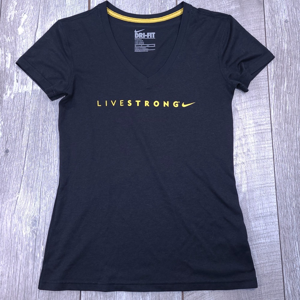 Nike Livestrong Shirt Womens Size XS Black V-Neck Dri-FIT Short Sleeve Tee